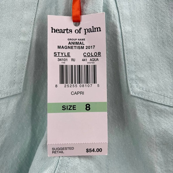 Hearts Of Palm Animal Magnetism 2017 Aqua Jeweled Capri Pants NWT Women's 8 - Picture 6 of 10